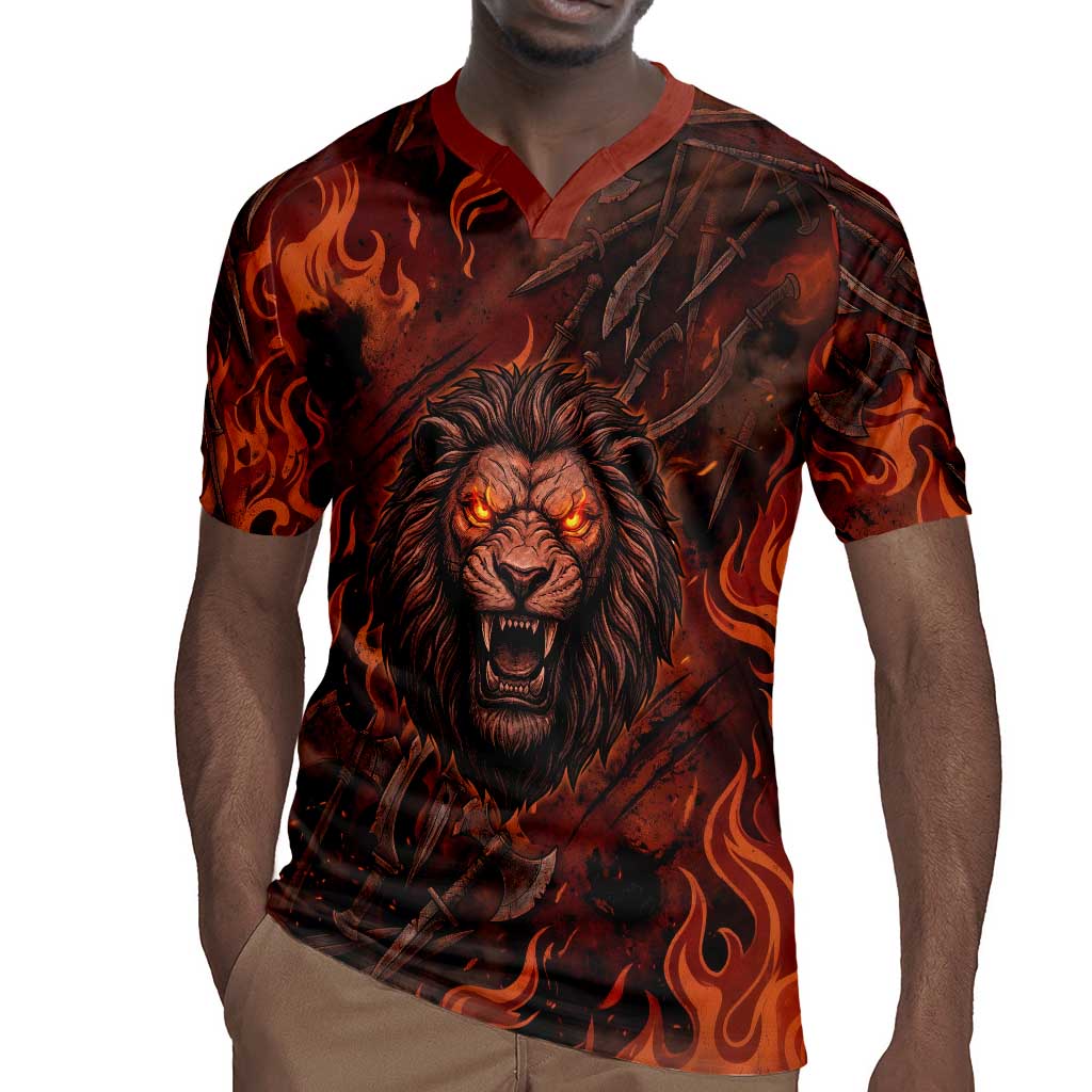 Maahes Rugby Jersey Ancient Egyptian Fiery Red Flame - Roaring Lion Head - Wonder Print Shop