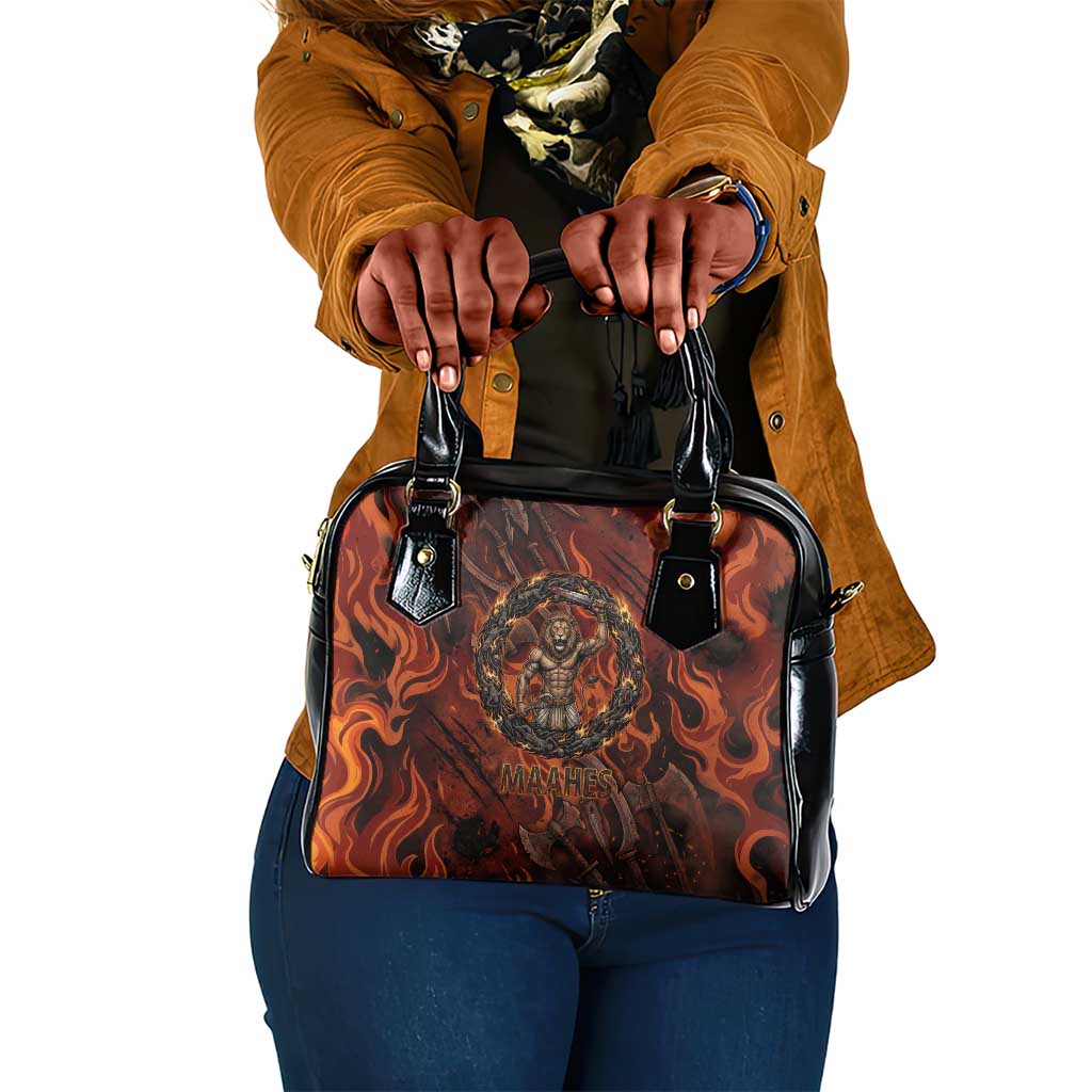 Maahes Shoulder Handbag Ancient Egyptian Fiery Red Flame - Roaring Lion Head - Wonder Print Shop