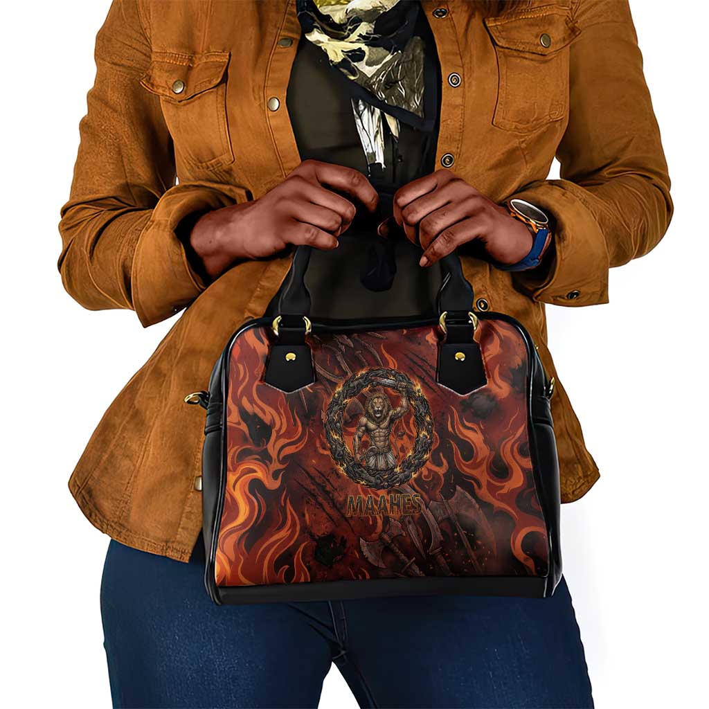 Maahes Shoulder Handbag Ancient Egyptian Fiery Red Flame - Roaring Lion Head - Wonder Print Shop