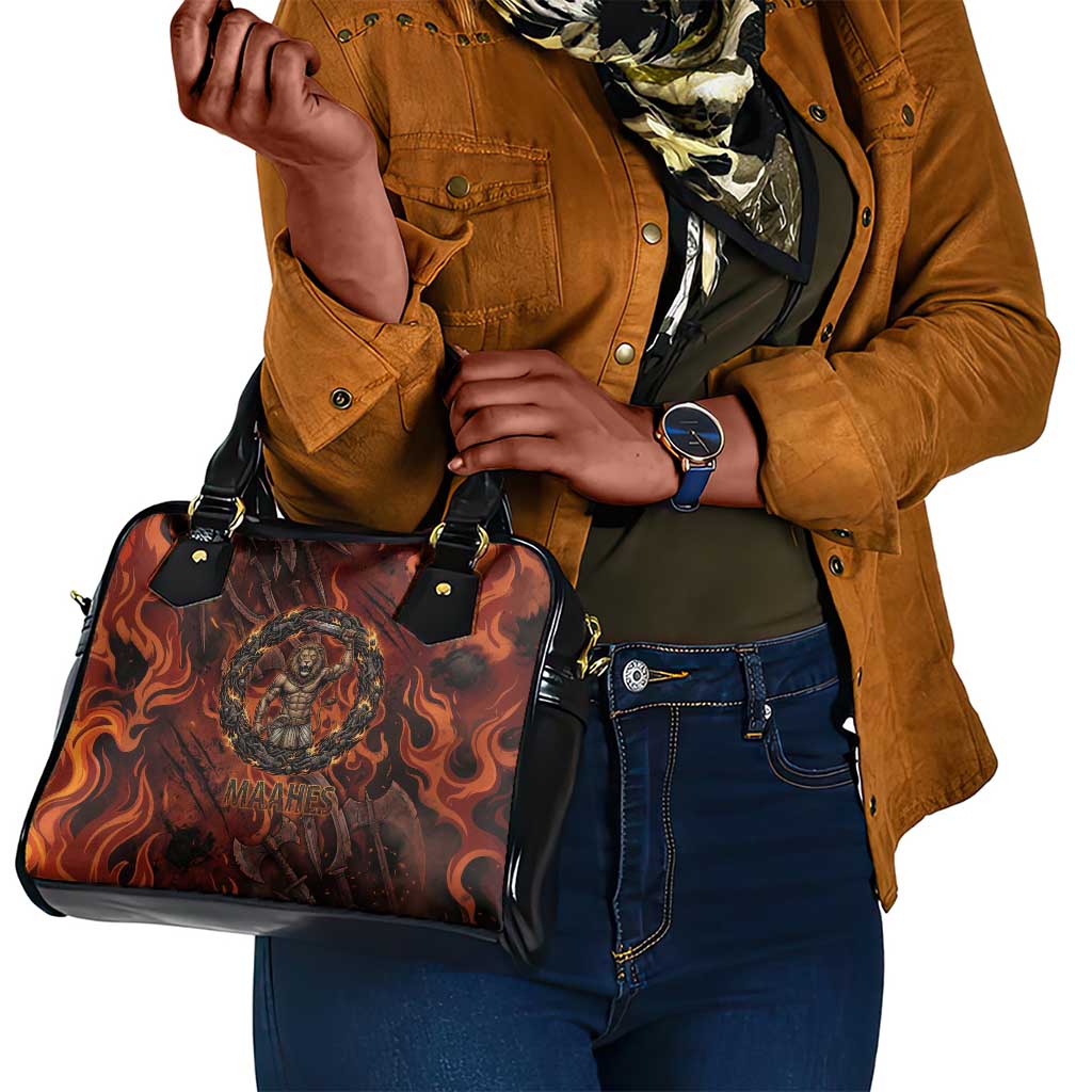 Maahes Shoulder Handbag Ancient Egyptian Fiery Red Flame - Roaring Lion Head - Wonder Print Shop