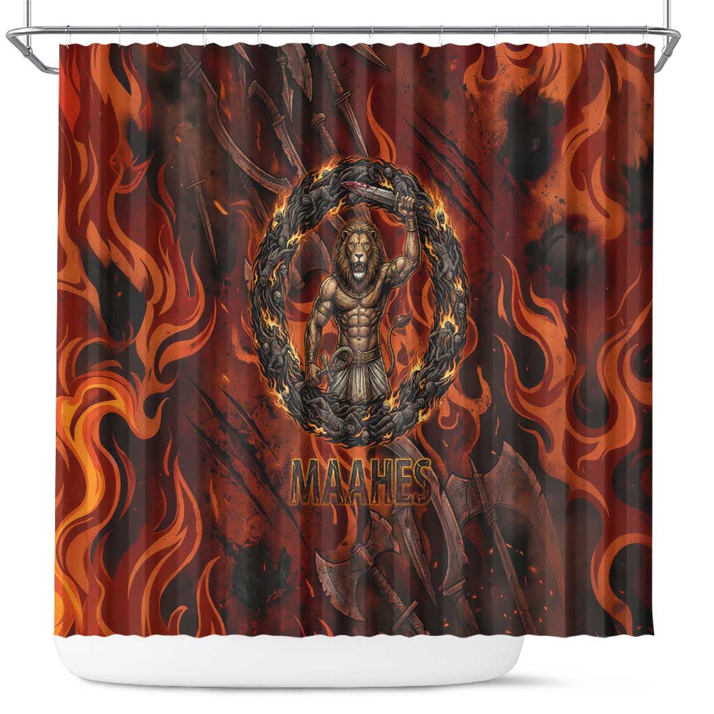 Maahes Shower Curtain Ancient Egyptian Fiery Red Flame - Roaring Lion Head - Wonder Print Shop