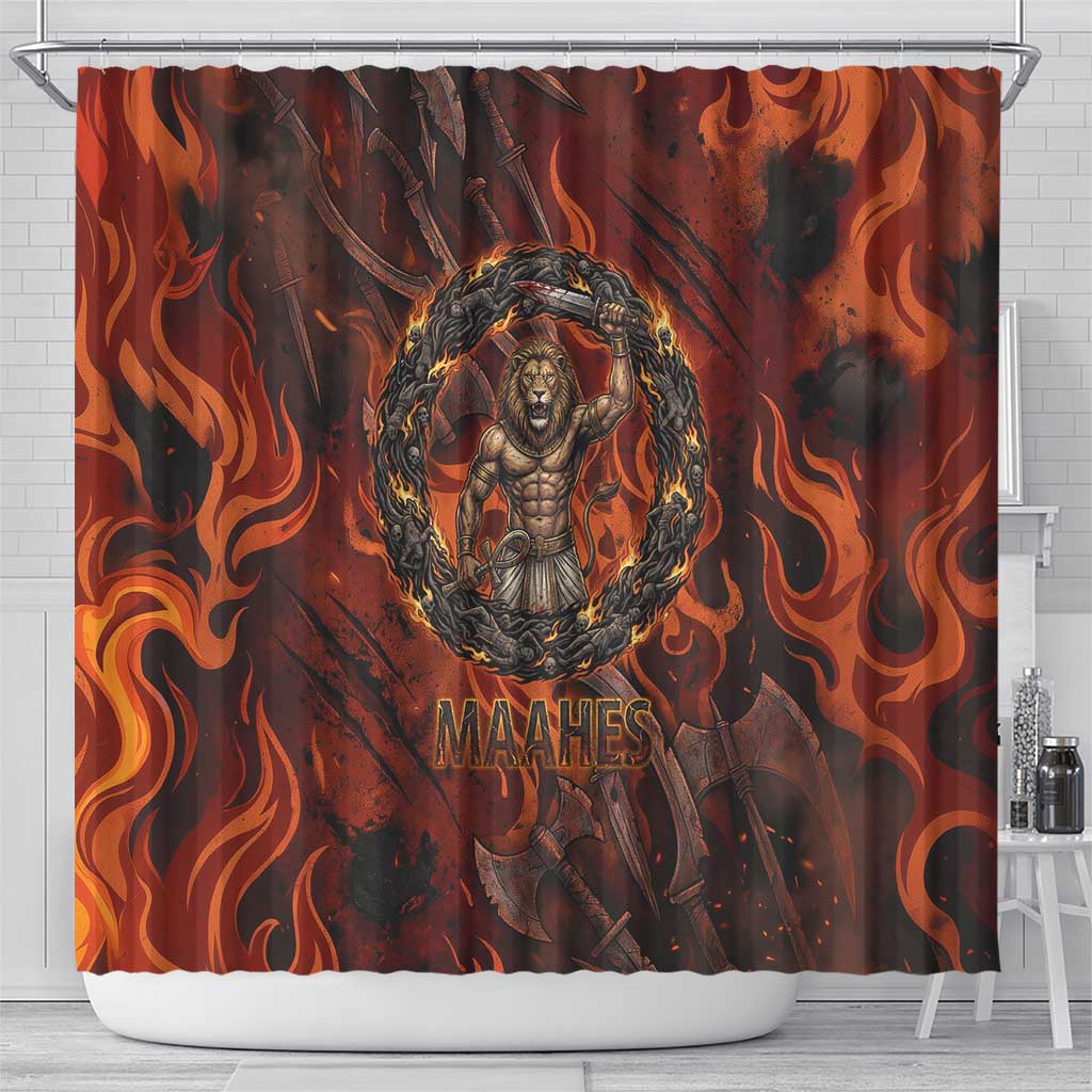 Maahes Shower Curtain Ancient Egyptian Fiery Red Flame - Roaring Lion Head - Wonder Print Shop