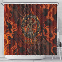 Maahes Shower Curtain Ancient Egyptian Fiery Red Flame - Roaring Lion Head - Wonder Print Shop