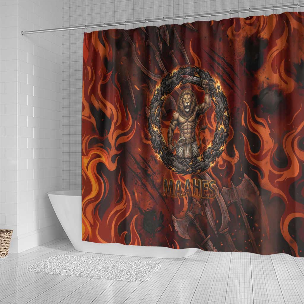 Maahes Shower Curtain Ancient Egyptian Fiery Red Flame - Roaring Lion Head - Wonder Print Shop
