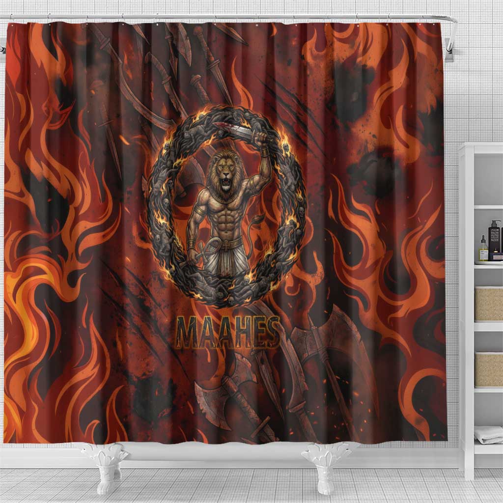Maahes Shower Curtain Ancient Egyptian Fiery Red Flame - Roaring Lion Head - Wonder Print Shop