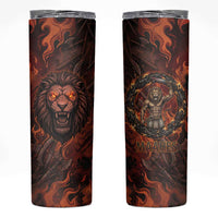 Maahes Skinny Tumbler Ancient Egyptian Fiery Red Flame - Roaring Lion Head - Wonder Print Shop