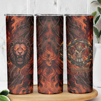 Maahes Skinny Tumbler Ancient Egyptian Fiery Red Flame - Roaring Lion Head - Wonder Print Shop