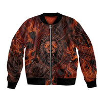 Maahes Sleeve Zip Bomber Jacket Ancient Egyptian Fiery Red Flame - Roaring Lion Head - Wonder Print Shop