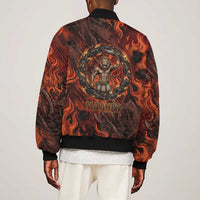 Maahes Sleeve Zip Bomber Jacket Ancient Egyptian Fiery Red Flame - Roaring Lion Head - Wonder Print Shop