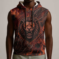 Maahes Sleeveless Hoodie Ancient Egyptian Fiery Red Flame - Roaring Lion Head - Wonder Print Shop