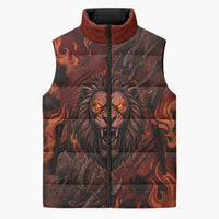 Maahes Sleeveless Puffer Jacket Ancient Egyptian Fiery Red Flame - Roaring Lion Head - Wonder Print Shop