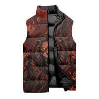 Maahes Sleeveless Puffer Jacket Ancient Egyptian Fiery Red Flame - Roaring Lion Head - Wonder Print Shop