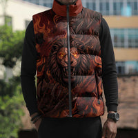 Maahes Sleeveless Puffer Jacket Ancient Egyptian Fiery Red Flame - Roaring Lion Head - Wonder Print Shop