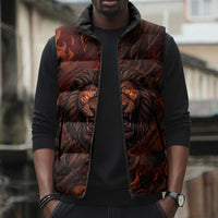 Maahes Sleeveless Puffer Jacket Ancient Egyptian Fiery Red Flame - Roaring Lion Head - Wonder Print Shop