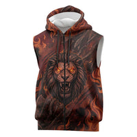 Maahes Sleeveless Zip Hoodie Ancient Egyptian Fiery Red Flame - Roaring Lion Head - Wonder Print Shop