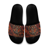 Maahes Slide Sandals Ancient Egyptian Fiery Red Flame - Roaring Lion Head - Wonder Print Shop