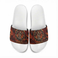 Maahes Slide Sandals Ancient Egyptian Fiery Red Flame - Roaring Lion Head - Wonder Print Shop