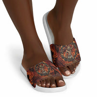 Maahes Slide Sandals Ancient Egyptian Fiery Red Flame - Roaring Lion Head - Wonder Print Shop
