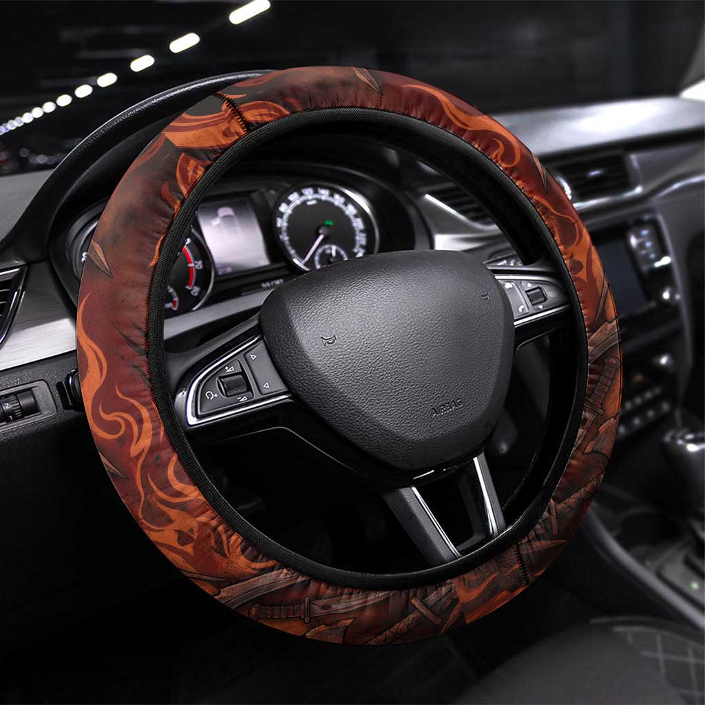 Maahes Steering Wheel Cover Ancient Egyptian Fiery Red Flame - Roaring Lion Head - Wonder Print Shop