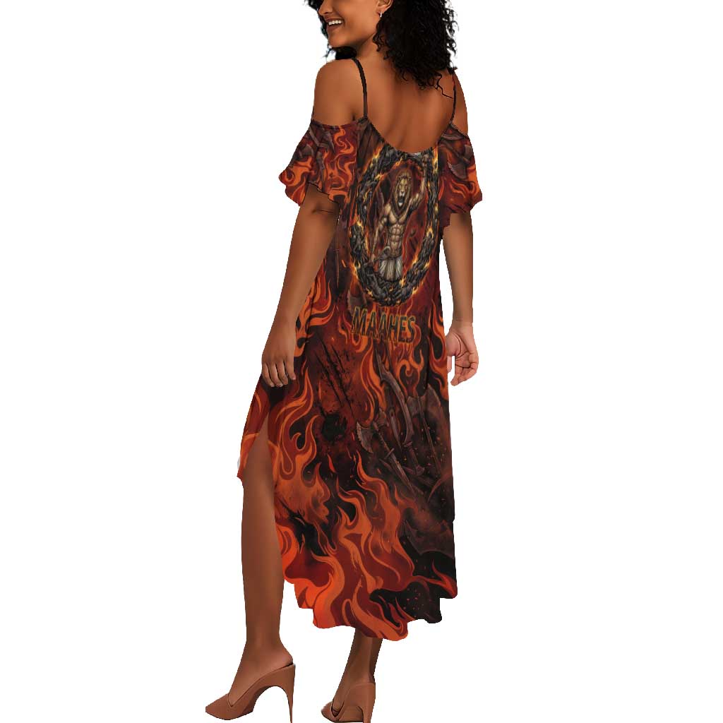 Maahes Summer Maxi Dress Ancient Egyptian Fiery Red Flame - Roaring Lion Head - Wonder Print Shop