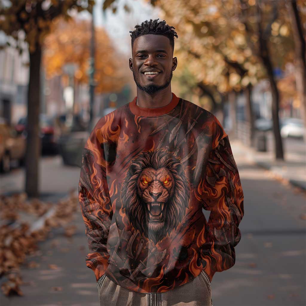 Maahes Sweatshirt Ancient Egyptian Fiery Red Flame - Roaring Lion Head - Wonder Print Shop