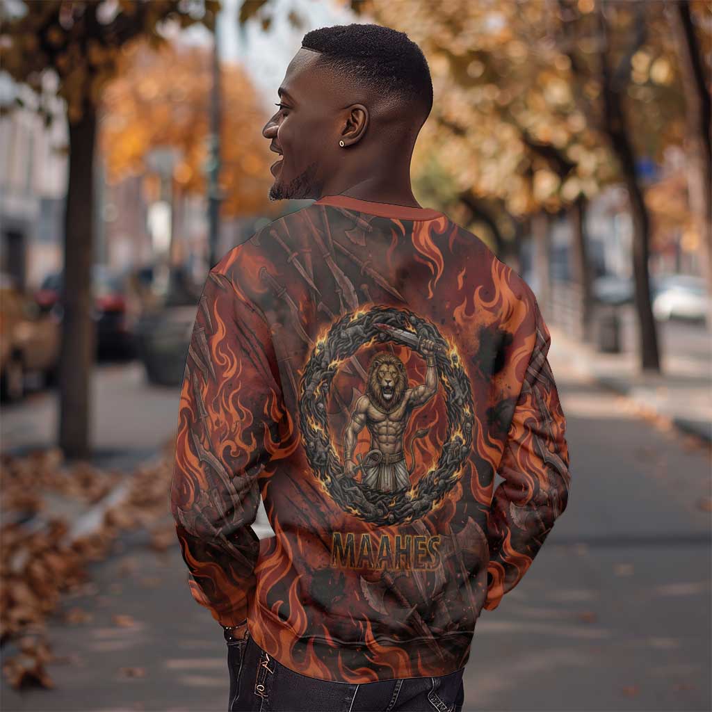Maahes Sweatshirt Ancient Egyptian Fiery Red Flame - Roaring Lion Head - Wonder Print Shop