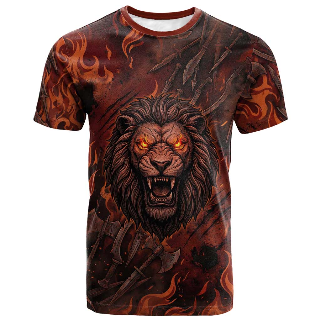 Maahes T shirt Ancient Egyptian Fiery Red Flame - Roaring Lion Head - Wonder Print Shop