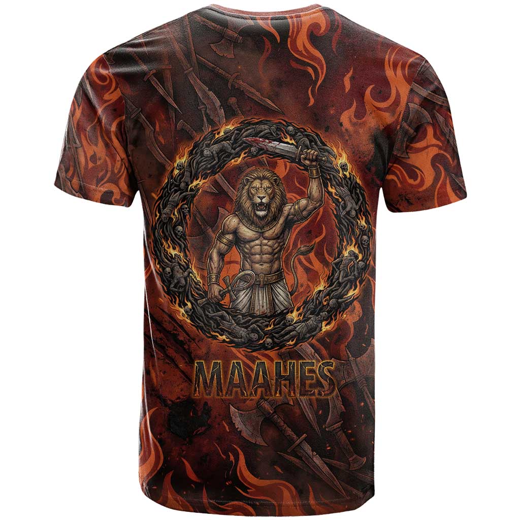 Maahes T shirt Ancient Egyptian Fiery Red Flame - Roaring Lion Head - Wonder Print Shop