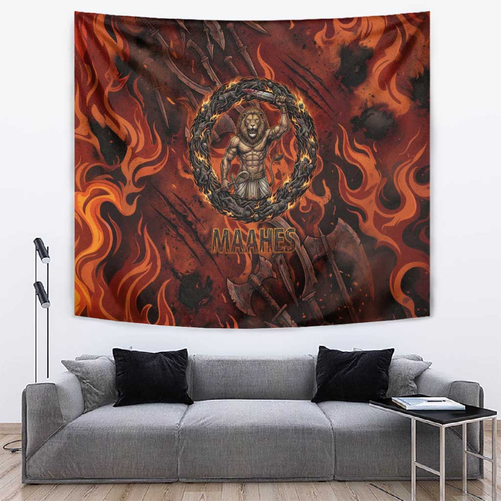 Maahes Tapestry Ancient Egyptian Fiery Red Flame - Roaring Lion Head - Wonder Print Shop