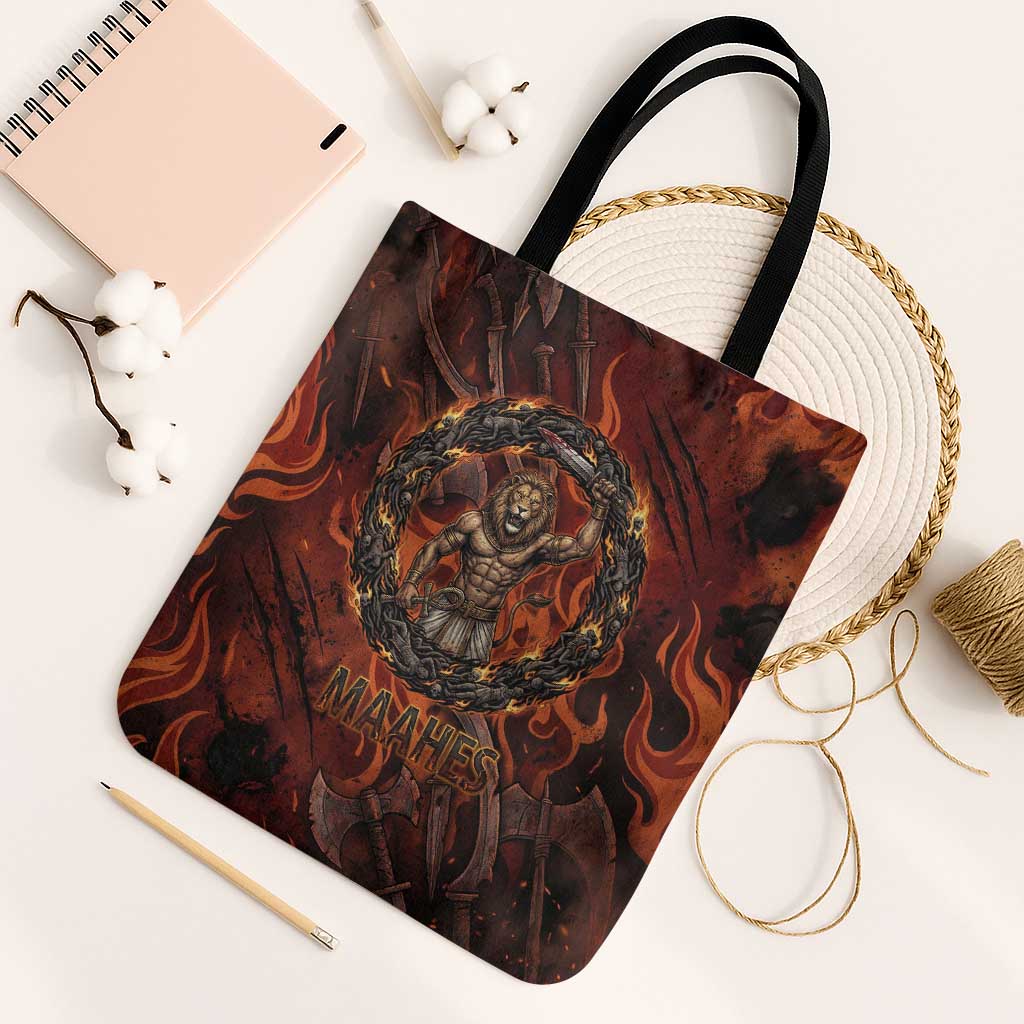 Maahes Tote Bag Ancient Egyptian Fiery Red Flame - Roaring Lion Head - Wonder Print Shop