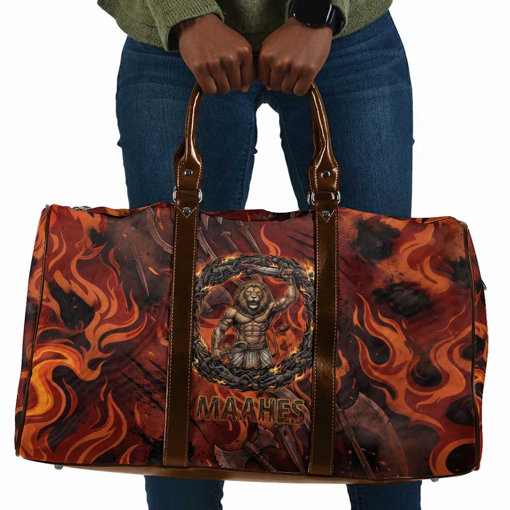 Maahes Travel Bag Ancient Egyptian Fiery Red Flame - Roaring Lion Head - Wonder Print Shop