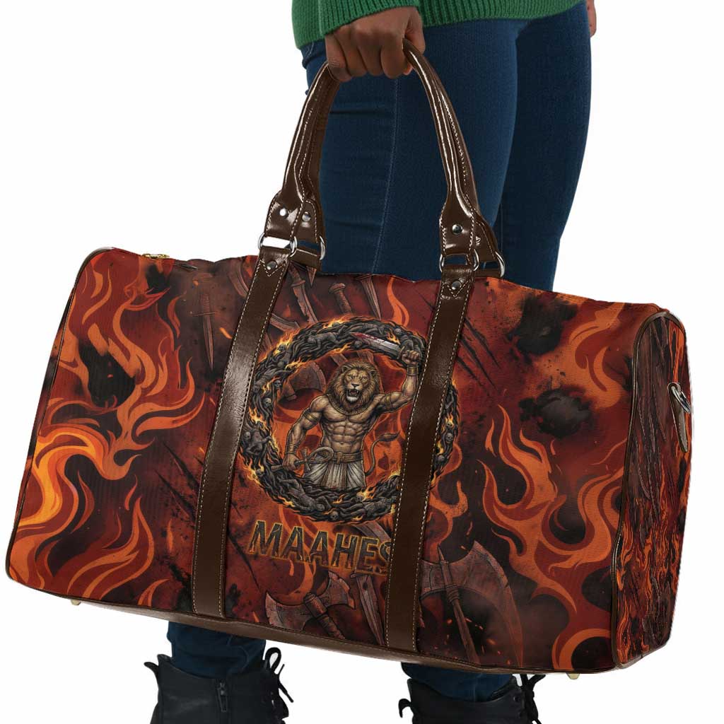 Maahes Travel Bag Ancient Egyptian Fiery Red Flame - Roaring Lion Head - Wonder Print Shop