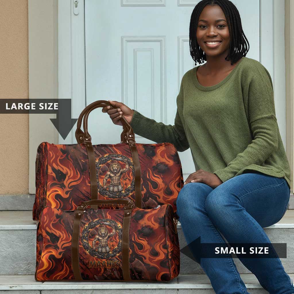 Maahes Travel Bag Ancient Egyptian Fiery Red Flame - Roaring Lion Head - Wonder Print Shop
