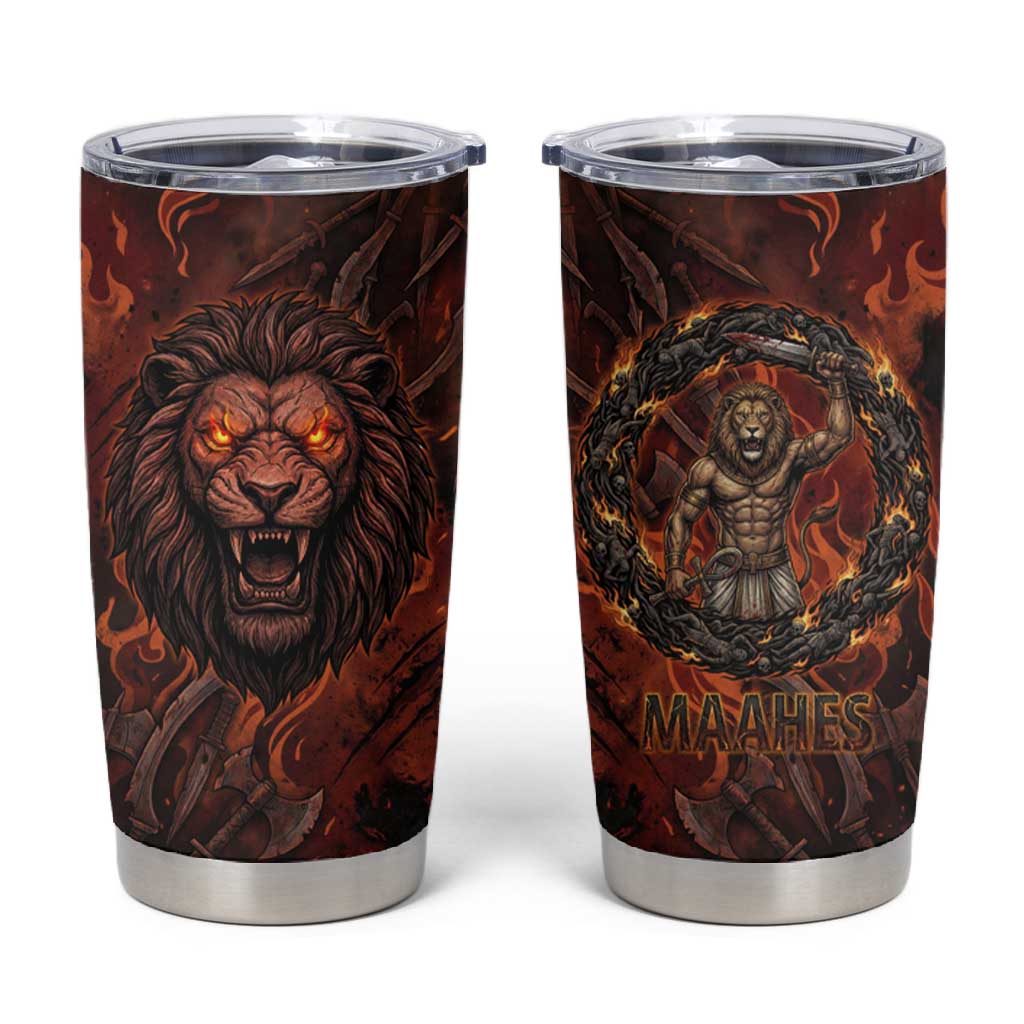Maahes Tumbler Cup Ancient Egyptian Fiery Red Flame - Roaring Lion Head - Wonder Print Shop