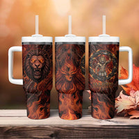 Maahes Tumbler With Handle Ancient Egyptian Fiery Red Flame - Roaring Lion Head - Wonder Print Shop