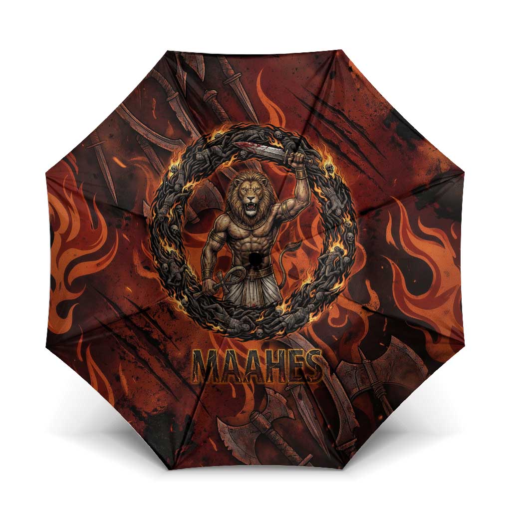 Maahes Umbrella Ancient Egyptian Fiery Red Flame - Roaring Lion Head - Wonder Print Shop