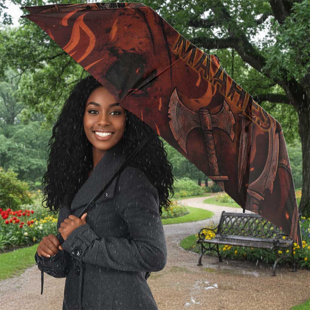 Maahes Umbrella Ancient Egyptian Fiery Red Flame - Roaring Lion Head - Wonder Print Shop