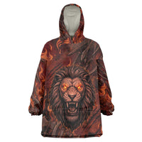 Maahes Wearable Blanket Hoodie Ancient Egyptian Fiery Red Flame - Roaring Lion Head - Wonder Print Shop