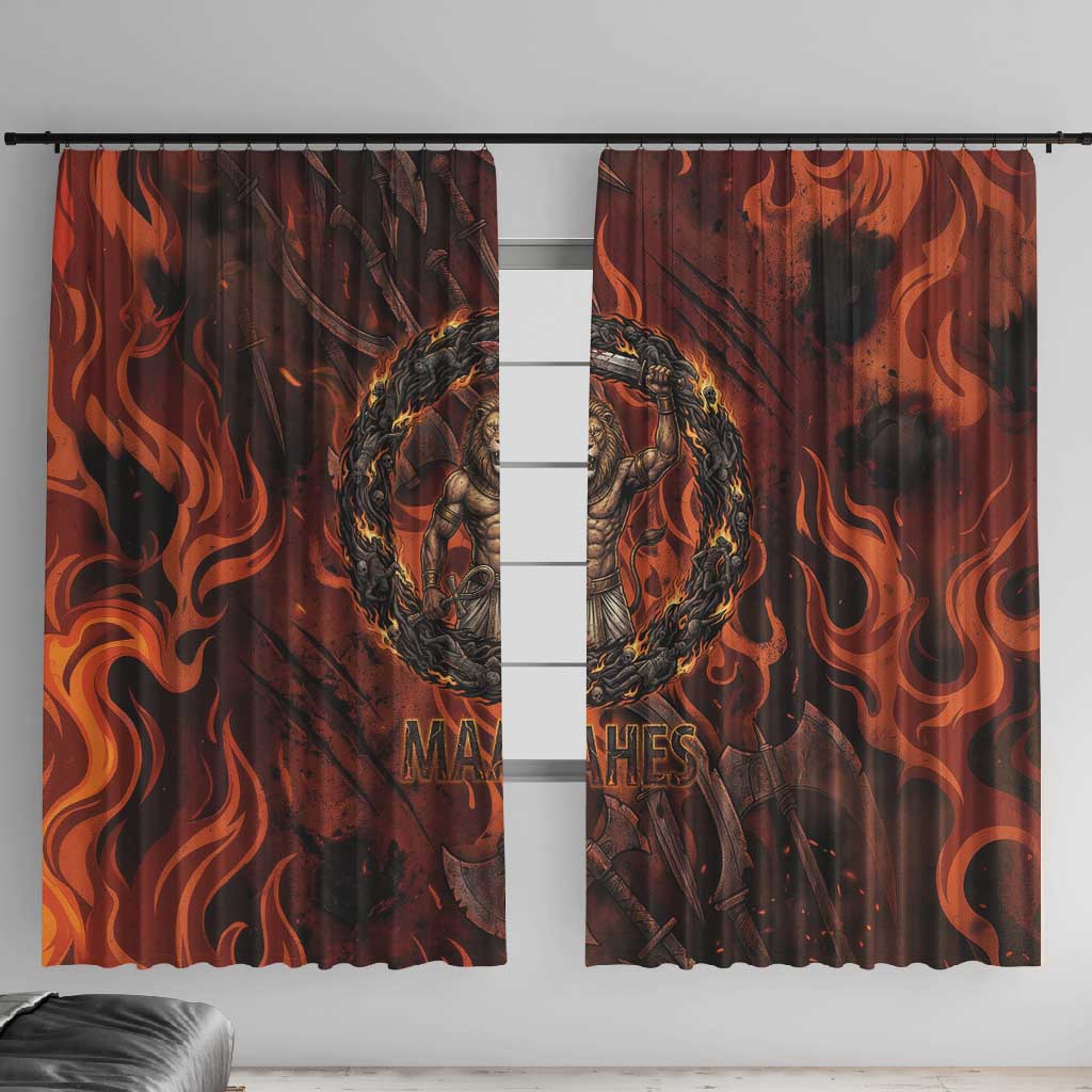 Maahes Window Curtain Ancient Egyptian Fiery Red Flame - Roaring Lion Head - Wonder Print Shop