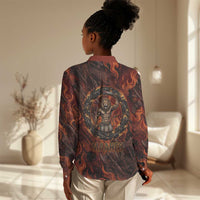 Maahes Women Casual Shirt Ancient Egyptian Fiery Red Flame - Roaring Lion Head - Wonder Print Shop
