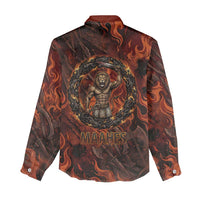 Maahes Women Casual Shirt Ancient Egyptian Fiery Red Flame - Roaring Lion Head - Wonder Print Shop