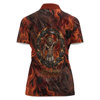 Maahes Women Polo Shirt Ancient Egyptian Fiery Red Flame - Roaring Lion Head - Wonder Print Shop