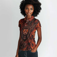 Maahes Women Polo Shirt Ancient Egyptian Fiery Red Flame - Roaring Lion Head - Wonder Print Shop