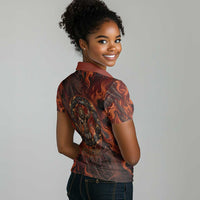 Maahes Women Polo Shirt Ancient Egyptian Fiery Red Flame - Roaring Lion Head - Wonder Print Shop