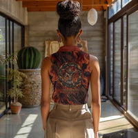 Maahes Women Sleeveless Polo Shirt Ancient Egyptian Fiery Red Flame - Roaring Lion Head - Wonder Print Shop