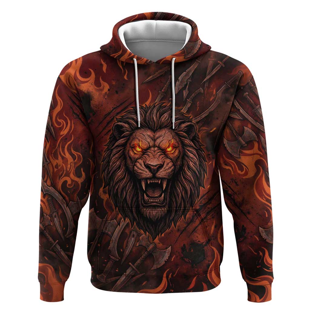 Maahes Zip Hoodie Ancient Egyptian Fiery Red Flame - Roaring Lion Head - Wonder Print Shop