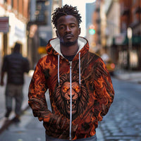 Maahes Zip Hoodie Ancient Egyptian Fiery Red Flame - Roaring Lion Head - Wonder Print Shop