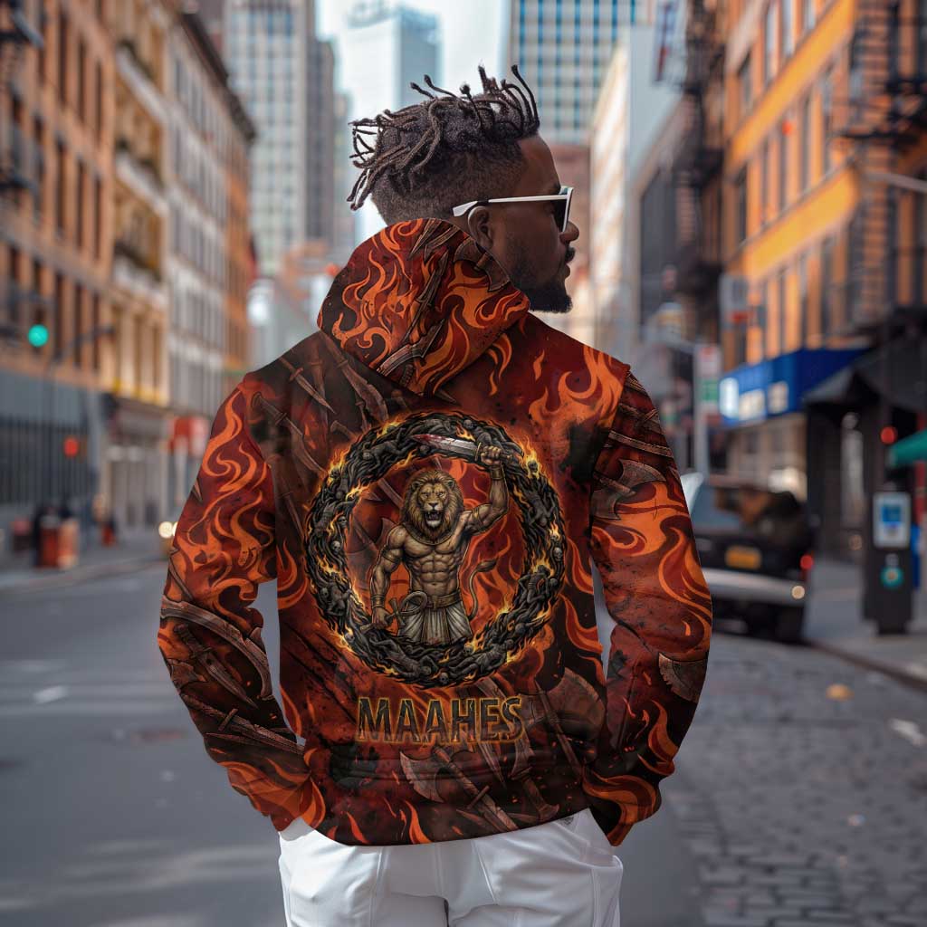 Maahes Zip Hoodie Ancient Egyptian Fiery Red Flame - Roaring Lion Head - Wonder Print Shop