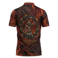 Maahes Zipper Polo Shirt Ancient Egyptian Fiery Red Flame - Roaring Lion Head - Wonder Print Shop