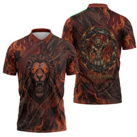 Maahes Zipper Polo Shirt Ancient Egyptian Fiery Red Flame - Roaring Lion Head - Wonder Print Shop